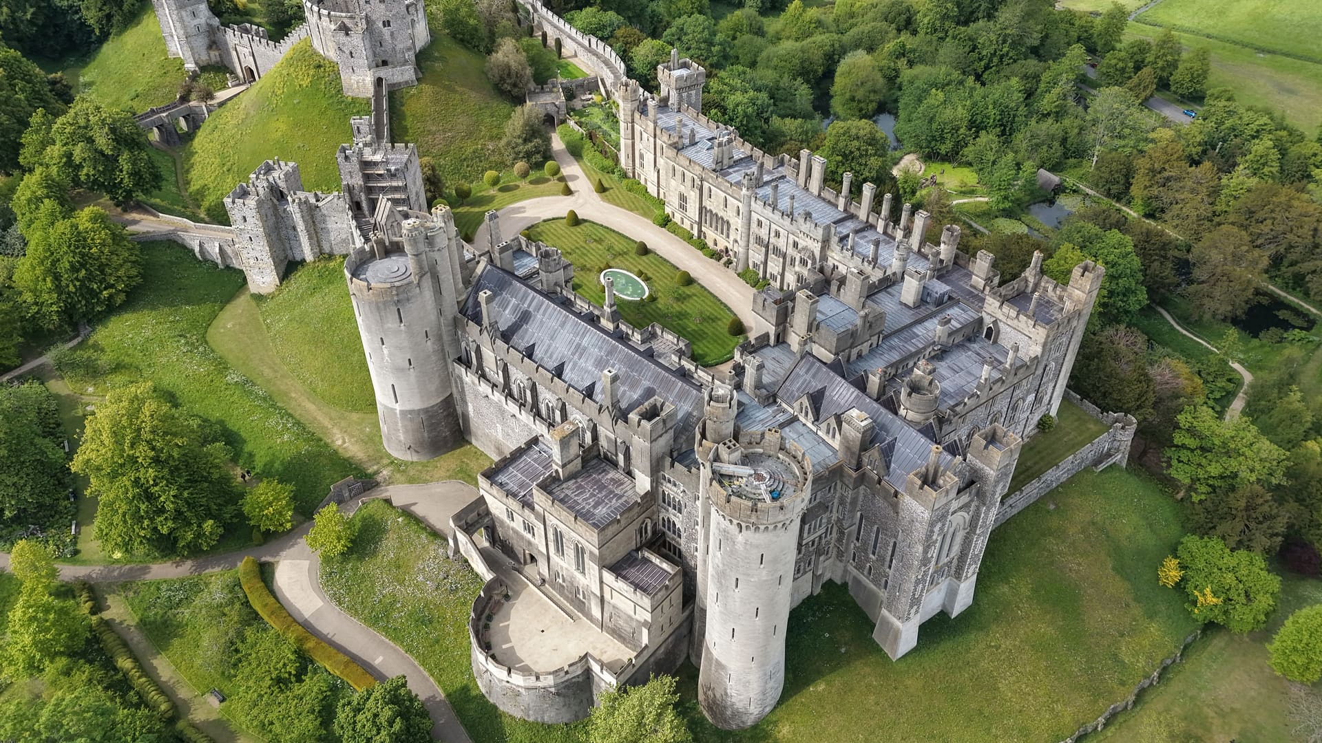 Arundel Castle, captured from the air.