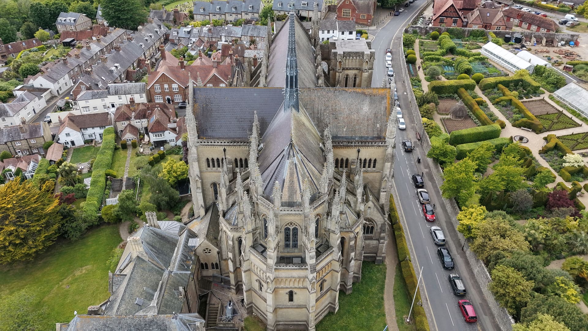 Arundel Cathedral, viewed from above.