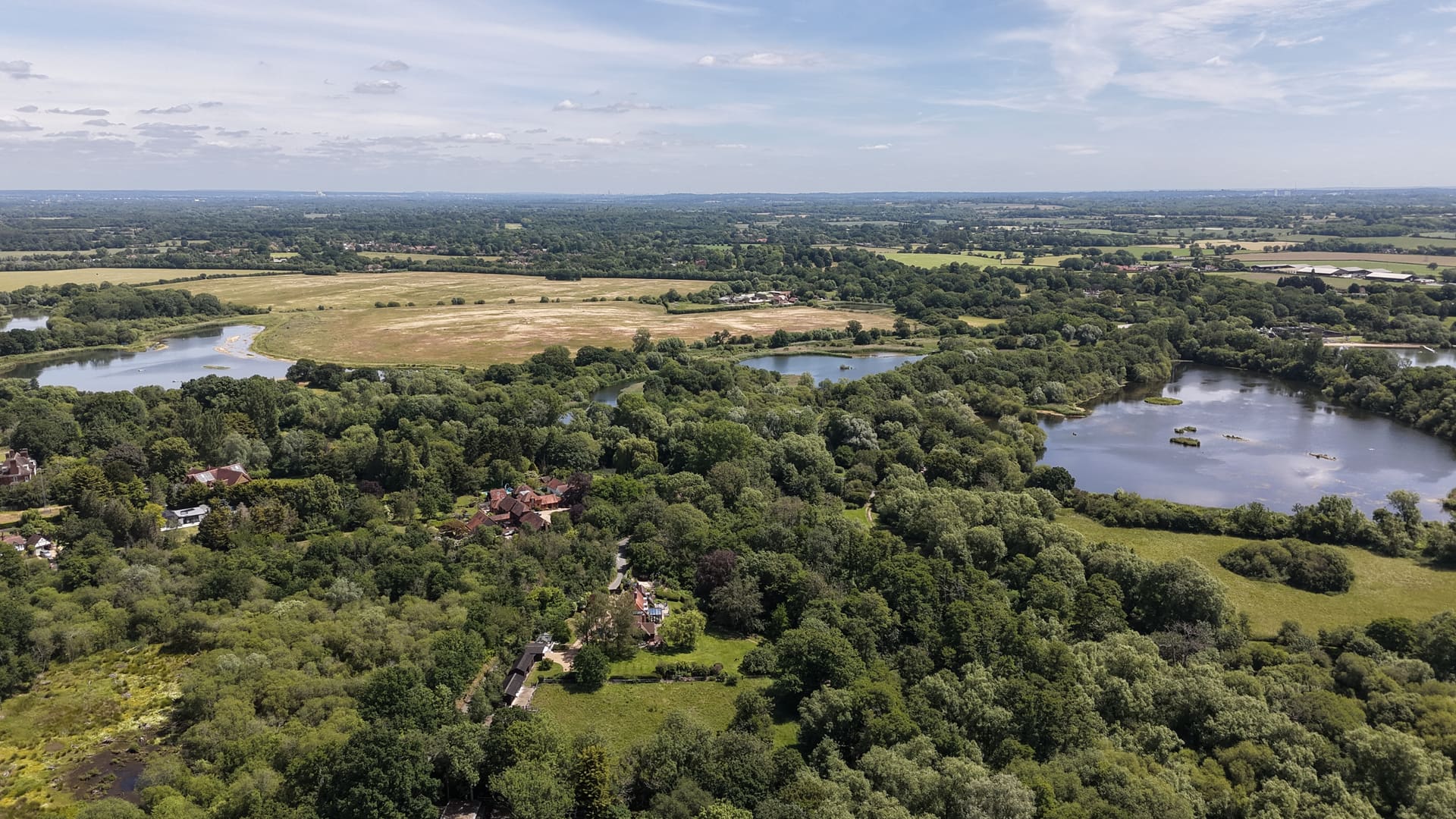 Countryside and lakes over Surrey.